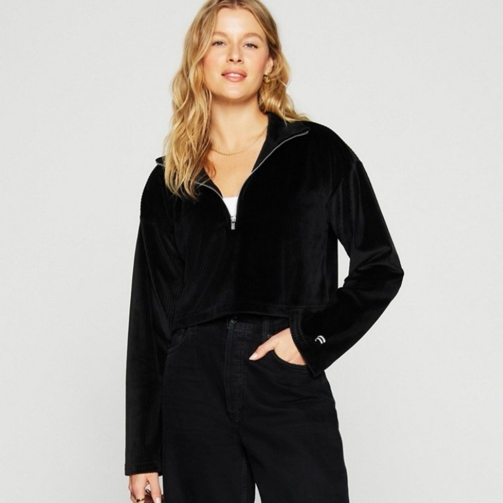 🖤 Fabletics Black Velour Cropped Quarter Zip Pullover – Women’s XS